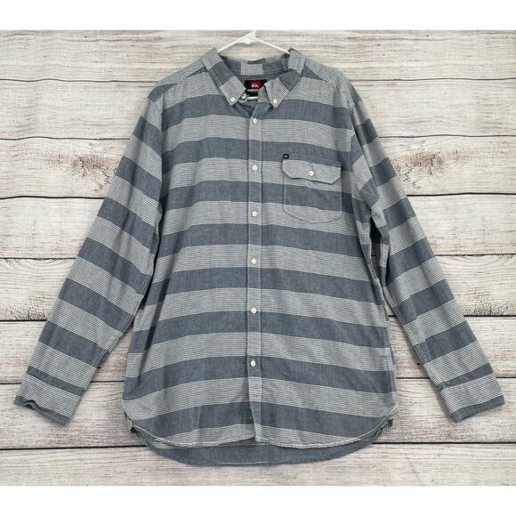 QuikSilver Long Sleeve Striped Button‎ Down Shirt Men's Size XL Blue/White - Picture 1 of 9